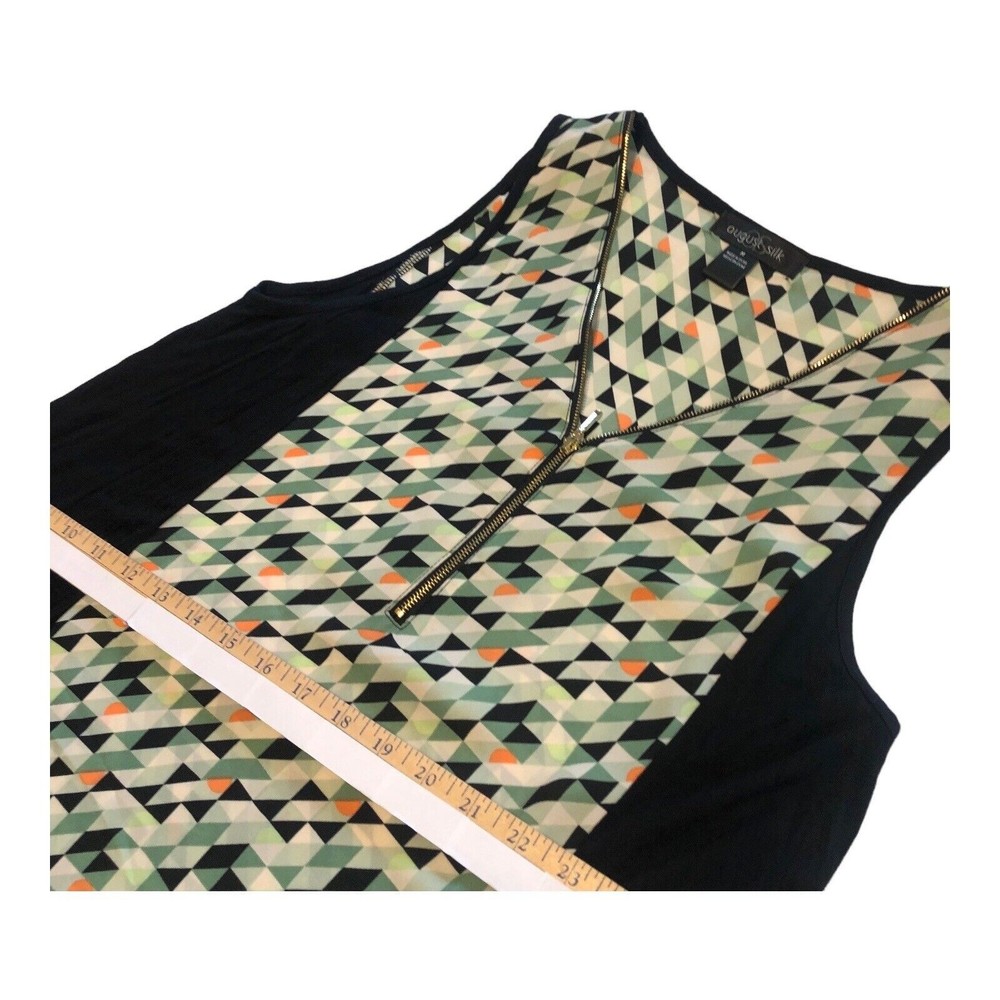 August silk black Green sleeveless tank blouse beaded neck design MED - Picture 6 of 13